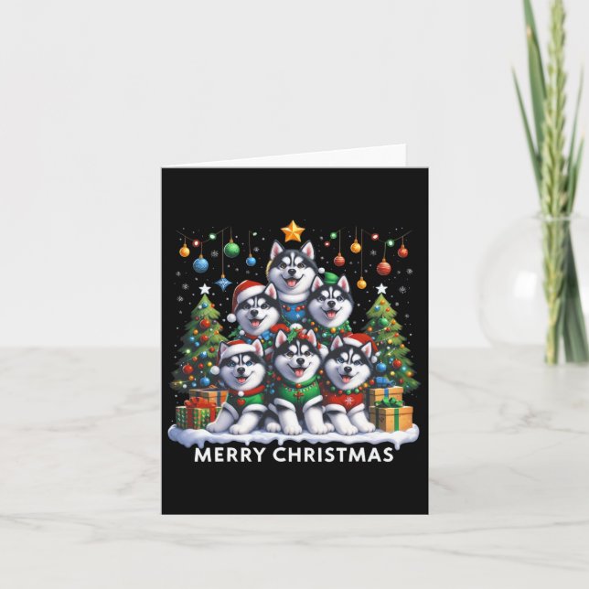 Husky Dog Christmas Tree Merry Christmas Matching  Card (Front)