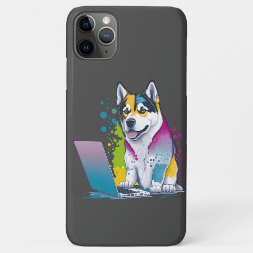 Husky Dog Computer Rainbow Watercolor Tech Savvy iPhone 11 Pro Max Case