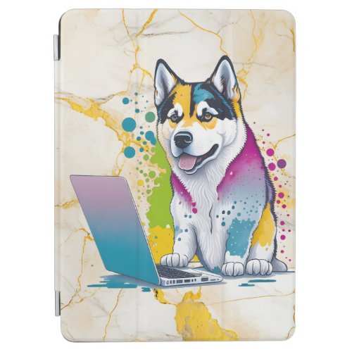 Husky Dog Computer Rainbow Watercolor Tech Savvy iPad Air Cover