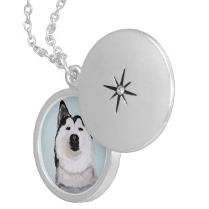 Husky Dog Custom Photo Silver Plated Round Locket Necklace