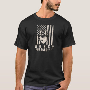 Husky Dog Dad American Flag Gifts for Best Father  T-Shirt