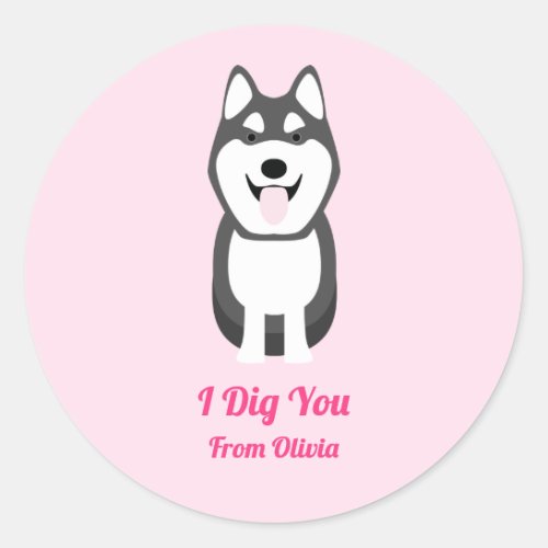 Husky Dog Gift Tag Valentines Day Party  Classic Round Sticker