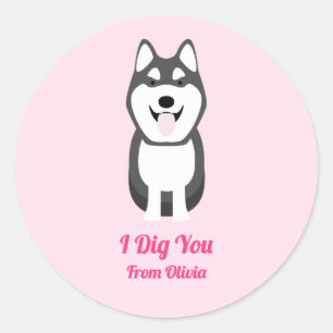 Husky Dog Gift Tag, Valentine's Day Party  Classic Round Sticker