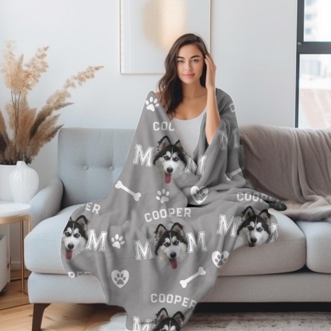 Husky Dog, Gray Personalized Name Repeat Fleece Blanket (Creator Uploaded)