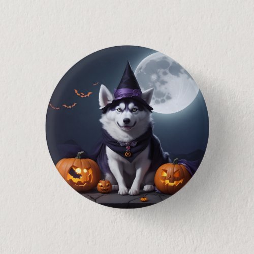 Husky Dog Halloween Adventure Moonlit Magic Spooky Button