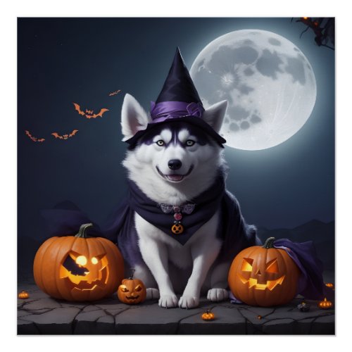Husky Dog Halloween Adventure Moonlit Magic Spooky Poster