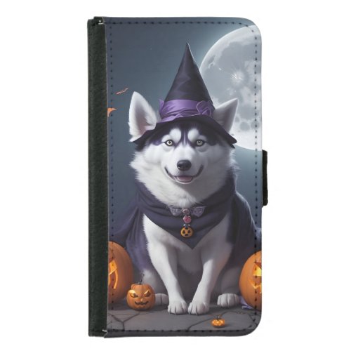 Husky Dog Halloween Adventure Moonlit Magic Spooky Samsung Galaxy S5 Wallet Case