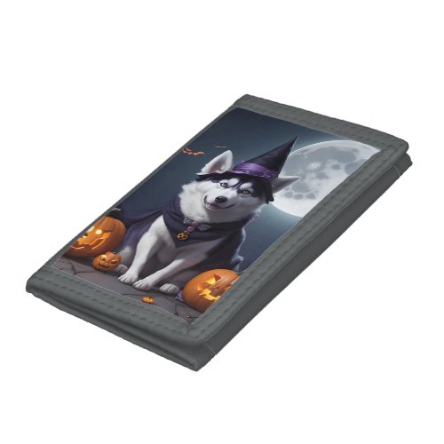 Husky Dog Halloween Adventure Moonlit Magic Spooky Trifold Wallet