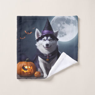 Husky Dog Halloween Adventure Moonlit Magic Spooky Wash Cloth