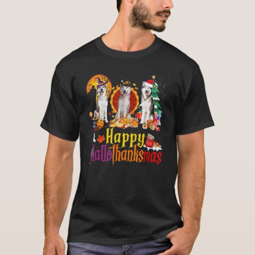 Husky Dog Halloween Merry Christmas Happy Hallotha T-Shirt