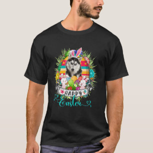 Husky Dog In Easter Eggs Basket Bunnies Happy East T-Shirt