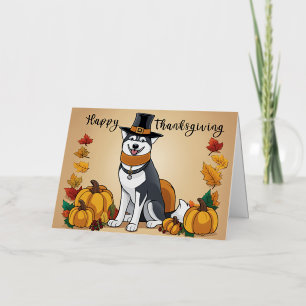 Husky Dog in Pilgrim Hat - Happy Thanksgiving Foil Holiday Card