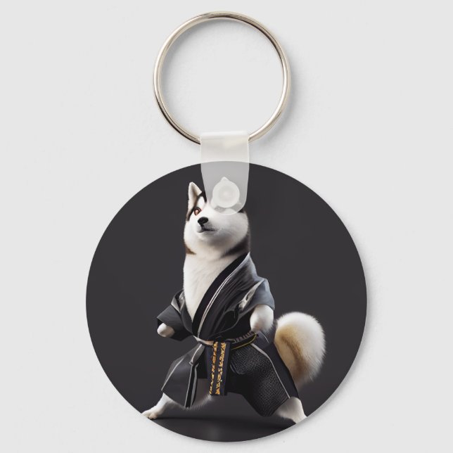 Husky Dog Knows Karate, Husky Dog Karate Player Keychain (Front)