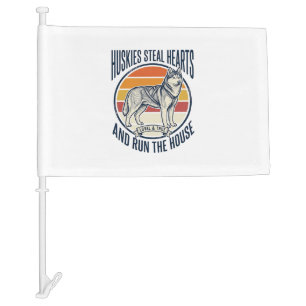 Husky Dog Lover Vintage Engraving Funny Pet Owner Car Flag