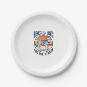Husky Dog Lover Vintage Engraving Funny Pet Owner Paper Plates