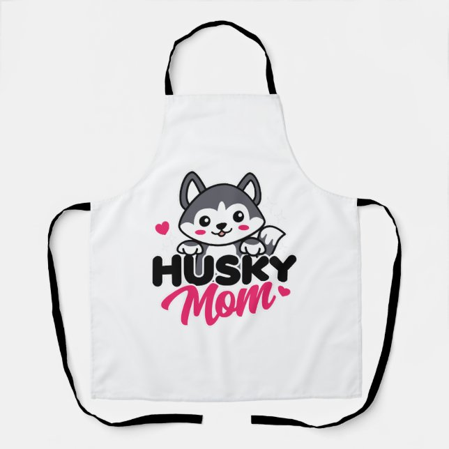 Husky Dog Mom Cute Kawaii Design Apron (Front)