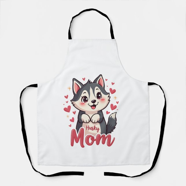 Husky Dog Mom Cute Kawaii Design Apron (Front)