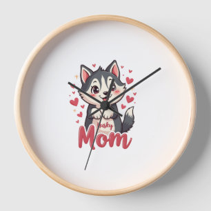 Husky Dog Mom Cute Kawaii Design Clock