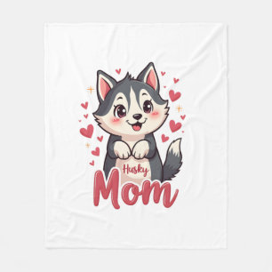 Husky Dog Mom Cute Kawaii Design Fleece Blanket