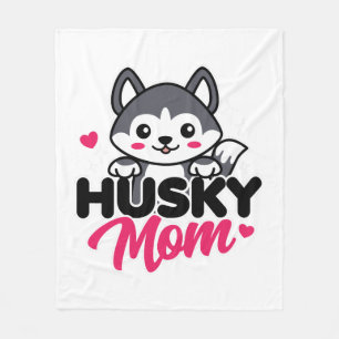 Husky Dog Mom Cute Kawaii Design Fleece Blanket
