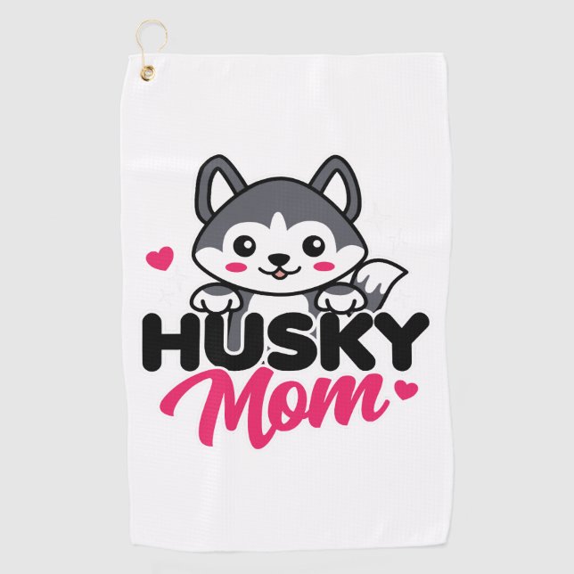 Husky Dog Mom Cute Kawaii Design Golf Towel (Front)