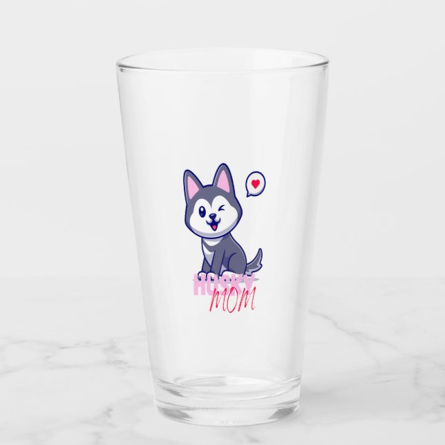 Husky Dog Mom Cute Kawaii Puppy  Glass (Front)