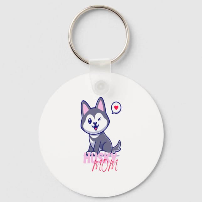 Husky Dog Mom Cute Kawaii Puppy  Keychain (Front)