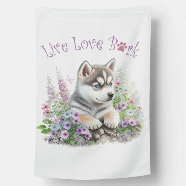 Husky Dog Mom Floral House Flag (Back)