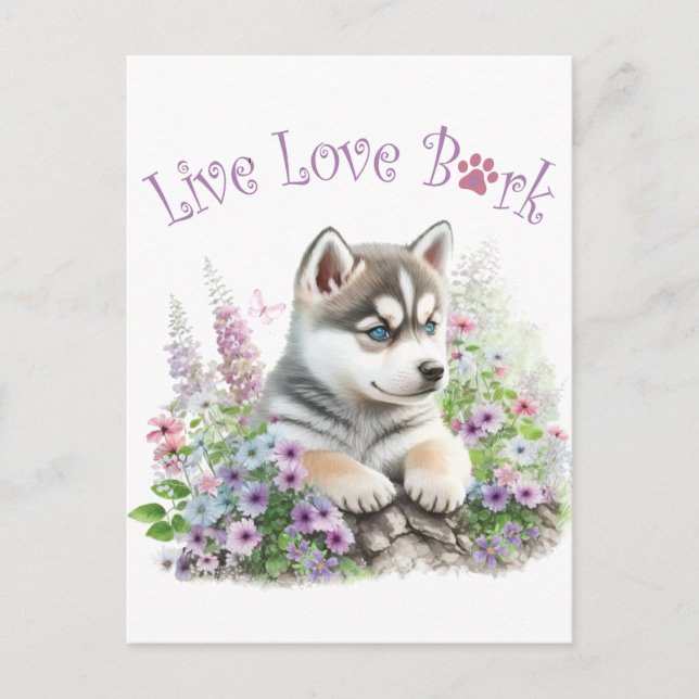 Husky Dog Mom Floral Postcard (Front)