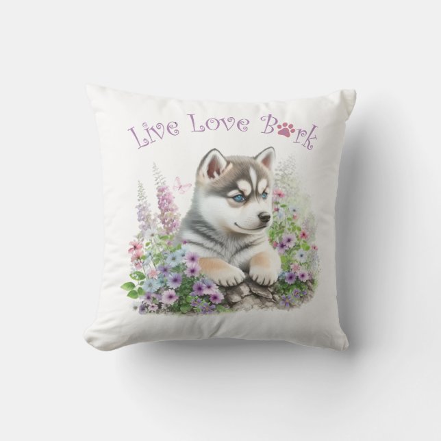 Husky Dog Mom Floral Throw Pillow (Front)