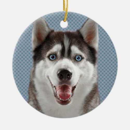 Husky Dog Monogram Photograph Ceramic Ornament