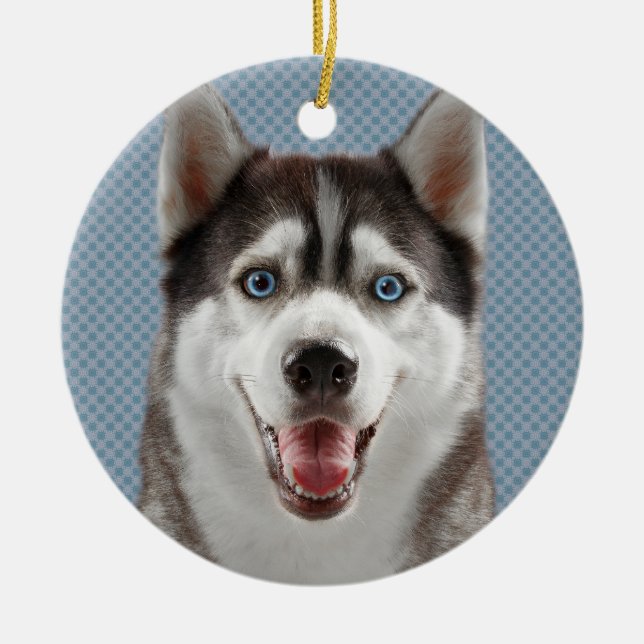 Husky Dog Monogram Photograph Ceramic Ornament (Front)