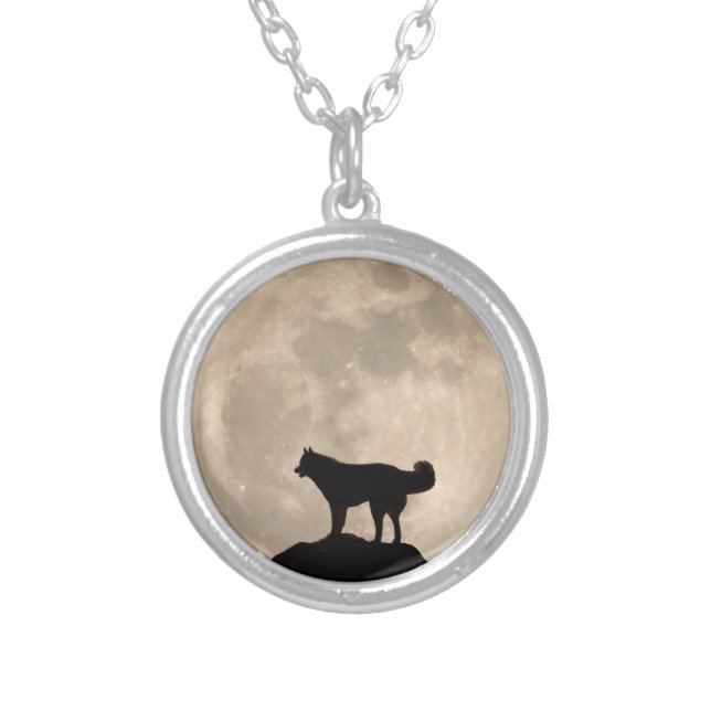 Husky Dog Necklace Malamute Husky Moon Necklace (Front)
