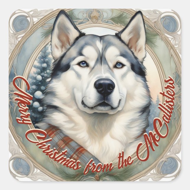 Husky Dog Personalized Christmas Card Sticker Seal (Front)