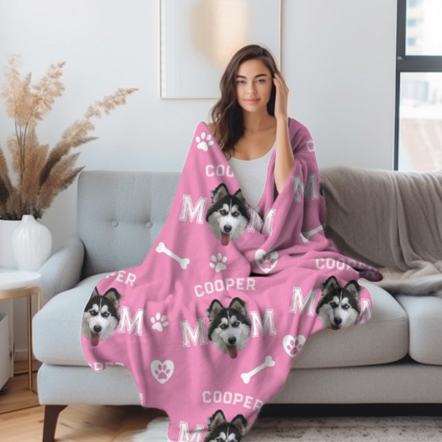 Husky Dog, Pink Personalized Name Repeat Fleece Blanket (Creator Uploaded)