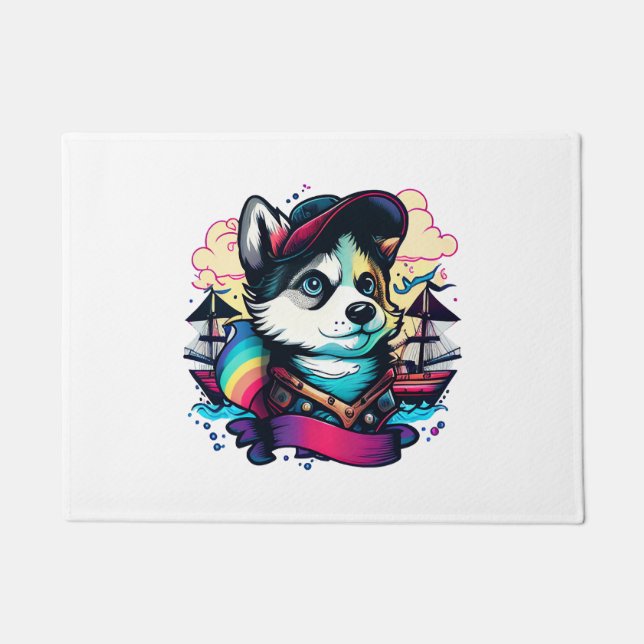 Husky Dog Pirate Doormat (Front)