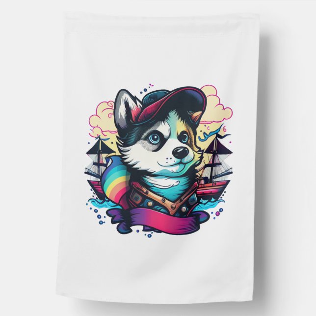 Husky Dog Pirate House Flag (Front)