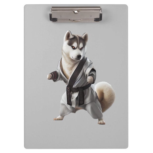Husky Dog Play Karate, Karate Champion Husky Dog Clipboard (Front)