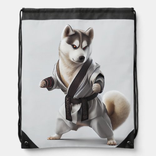 Husky Dog Play Karate Karate Champion Husky Dog Drawstring Bag