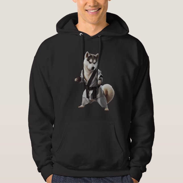 Husky Dog Play Karate, Karate Champion Husky Dog Hoodie (Front)
