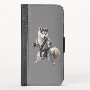 Husky Dog Play Karate, Karate Champion Husky Dog iPhone XS Wallet Case