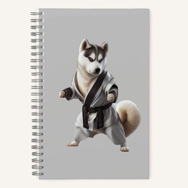 Husky Dog Play Karate, Karate Champion Husky Dog Notebook (Front)