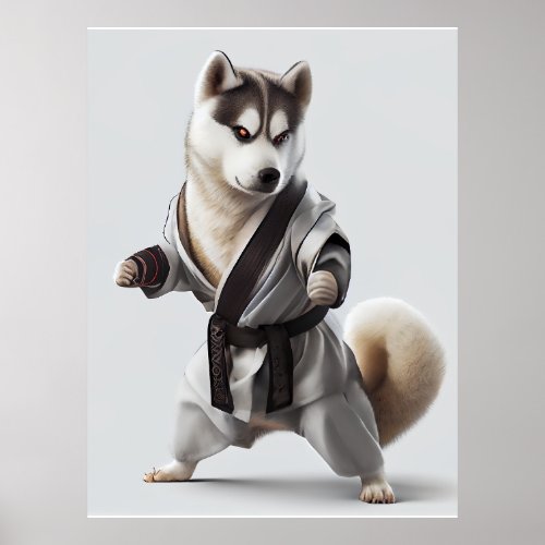 Husky Dog Play Karate Karate Champion Husky Dog Poster