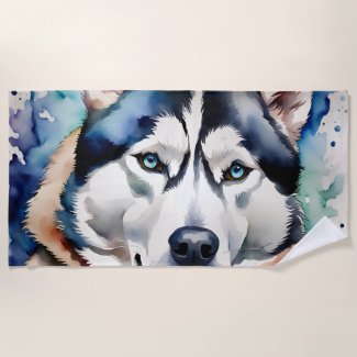 Husky dog Portrait Watercolor Art 