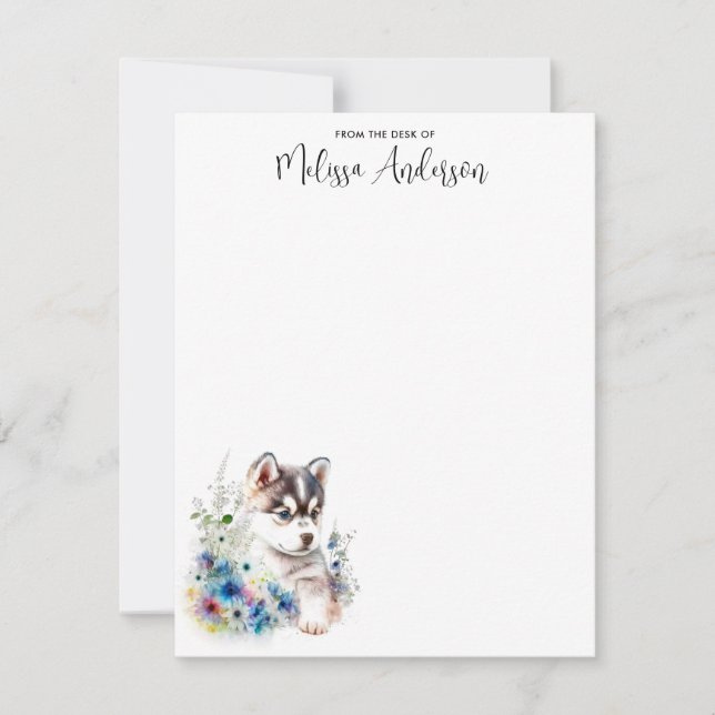 Husky Dog Puppy Watercolor Cute Personalized  Note Card (Front)