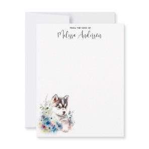 Husky Dog Puppy Watercolor Cute Personalized  Note Card