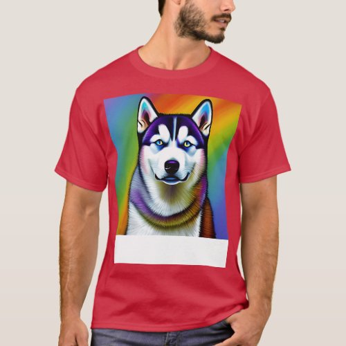 Husky Dog Rainbow Painting T_Shirt