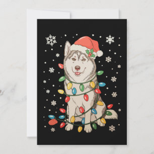 Husky Dog Santa Hat Christmas Tree Lights Xmas Invitation