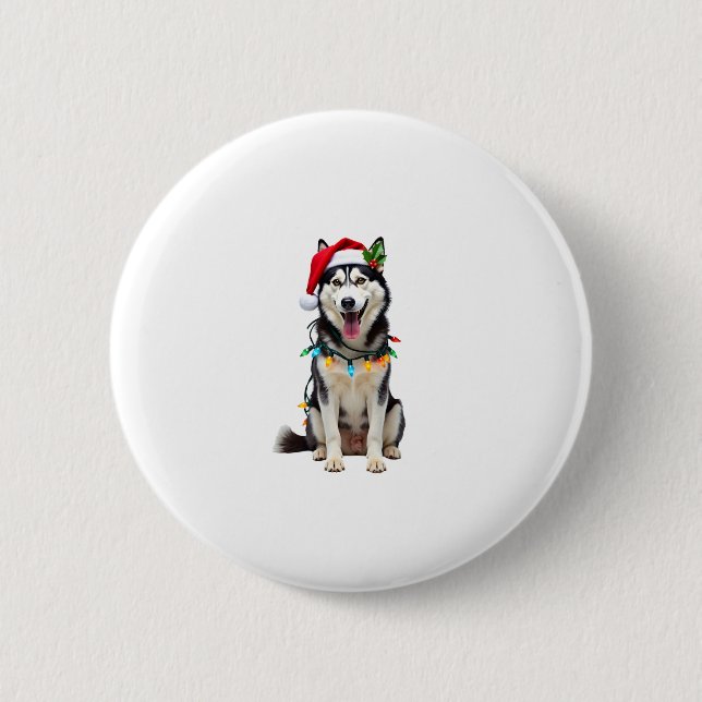 Husky Dog Santa Hat Christmas Tree Xmas Gifts For  Button (Front)