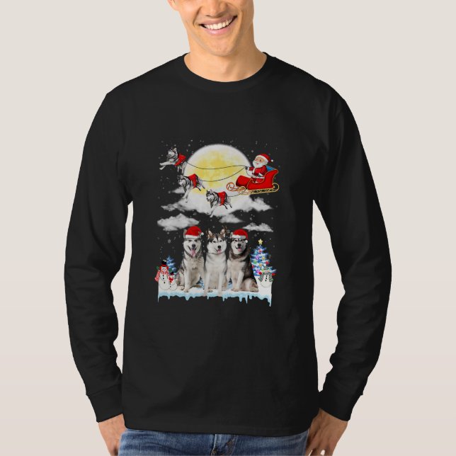 Husky Dog Santa Sleigh Christmas Lover  T-Shirt (Front)